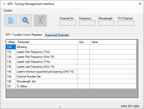 SFP DWDM tunable settings in SFPTotal Wizard: channel, frequency and wavelength